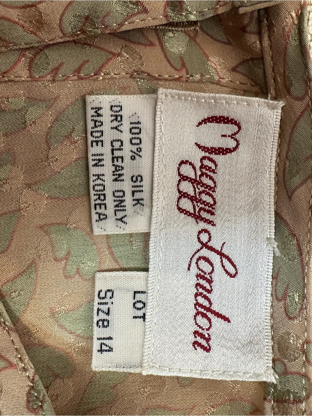 Vintage Maggy London 100% Silk Prairie Midi Dress Beige Sage Floral Size 8 - Picture 5 of 7